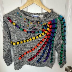 Vintage MarieaKim Womens Sweater Medium 80’s Retro Embellished Rainbow Jewels